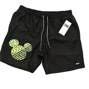NEFF Disney Men’s Black Drawstring Elastic Band Flat Front Shorts Cotton Sz M